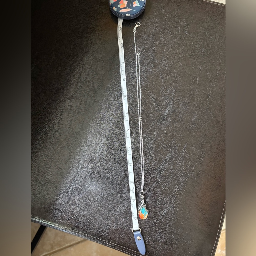 💥2/$24 or 3/$30💥 Silver Necklace with Turquoise and Orange Mosiac Stone. NWT - Picture 6 of 7